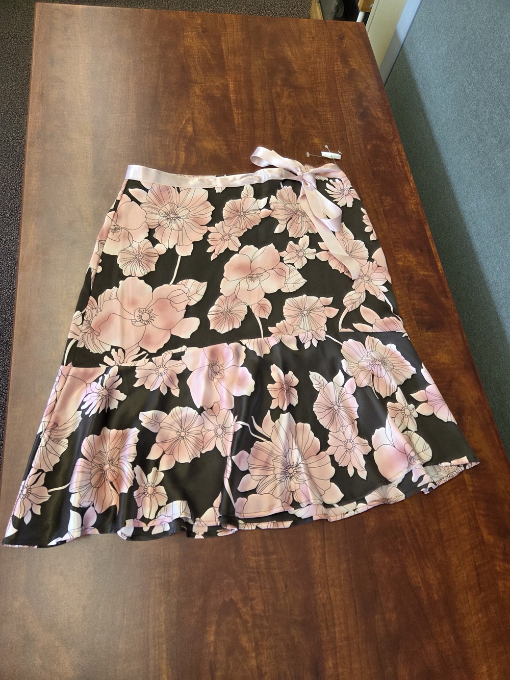 Black & Pink Floral A-Line Skirt